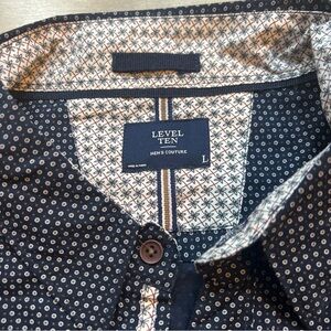 Level Ten Men's Couture Navy Patterned Shirt